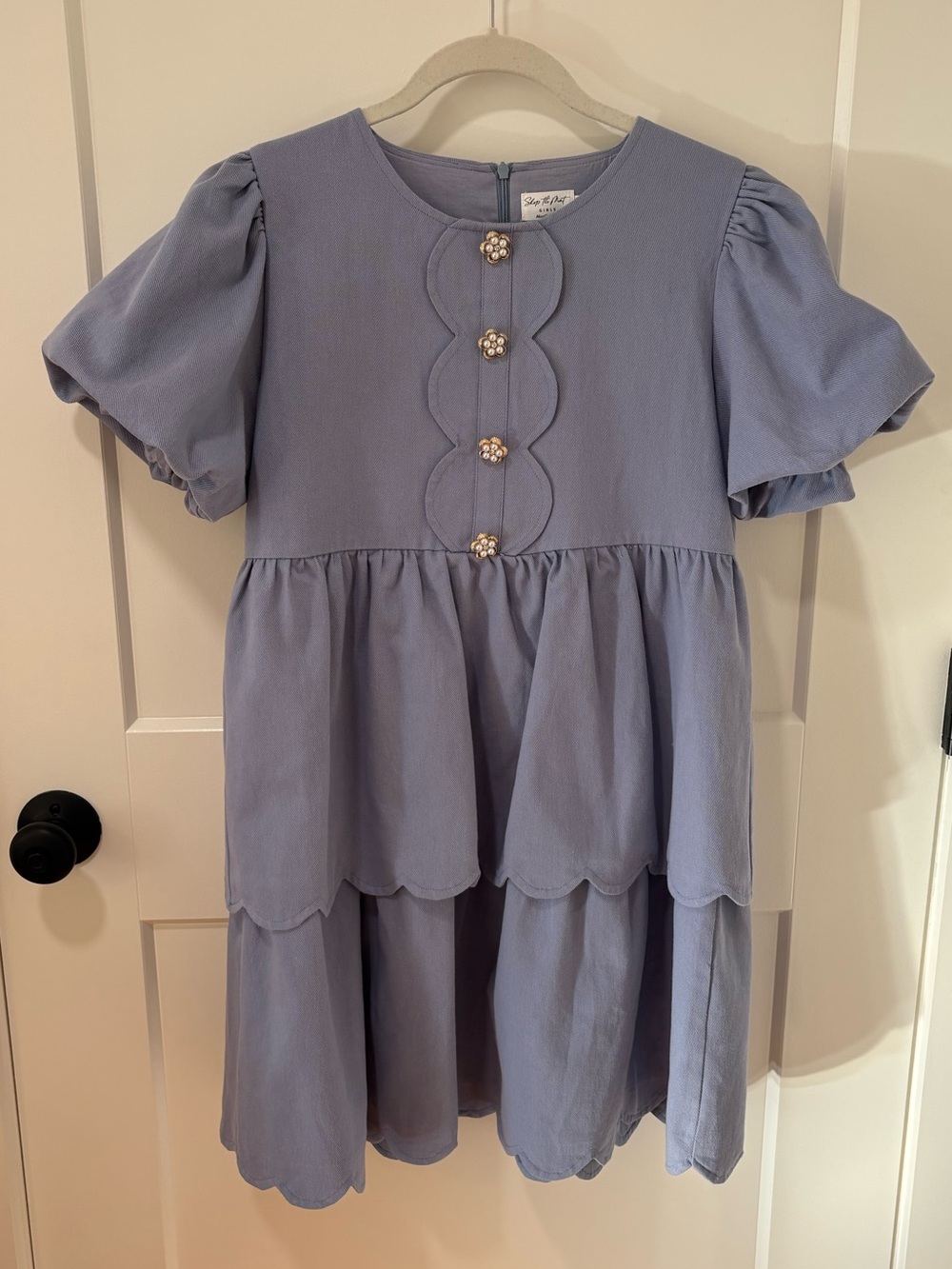 Shop the Mint Girls The Raighlyn Blue Denim Scallop Dress
